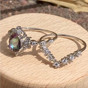 Triple Moon Ring Set, Mystic Topaz With 925 Silver Ring Set